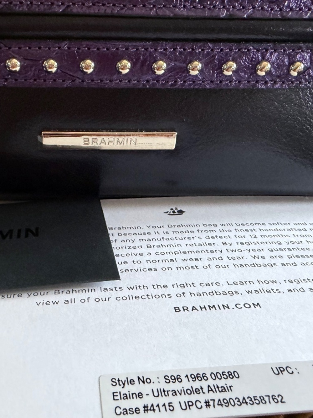 💜🤩 NWT Brahmin Ultraviolet Altair Elaine Handbag Purple Black Snake Studs 🤩💜 - Picture 2 of 16